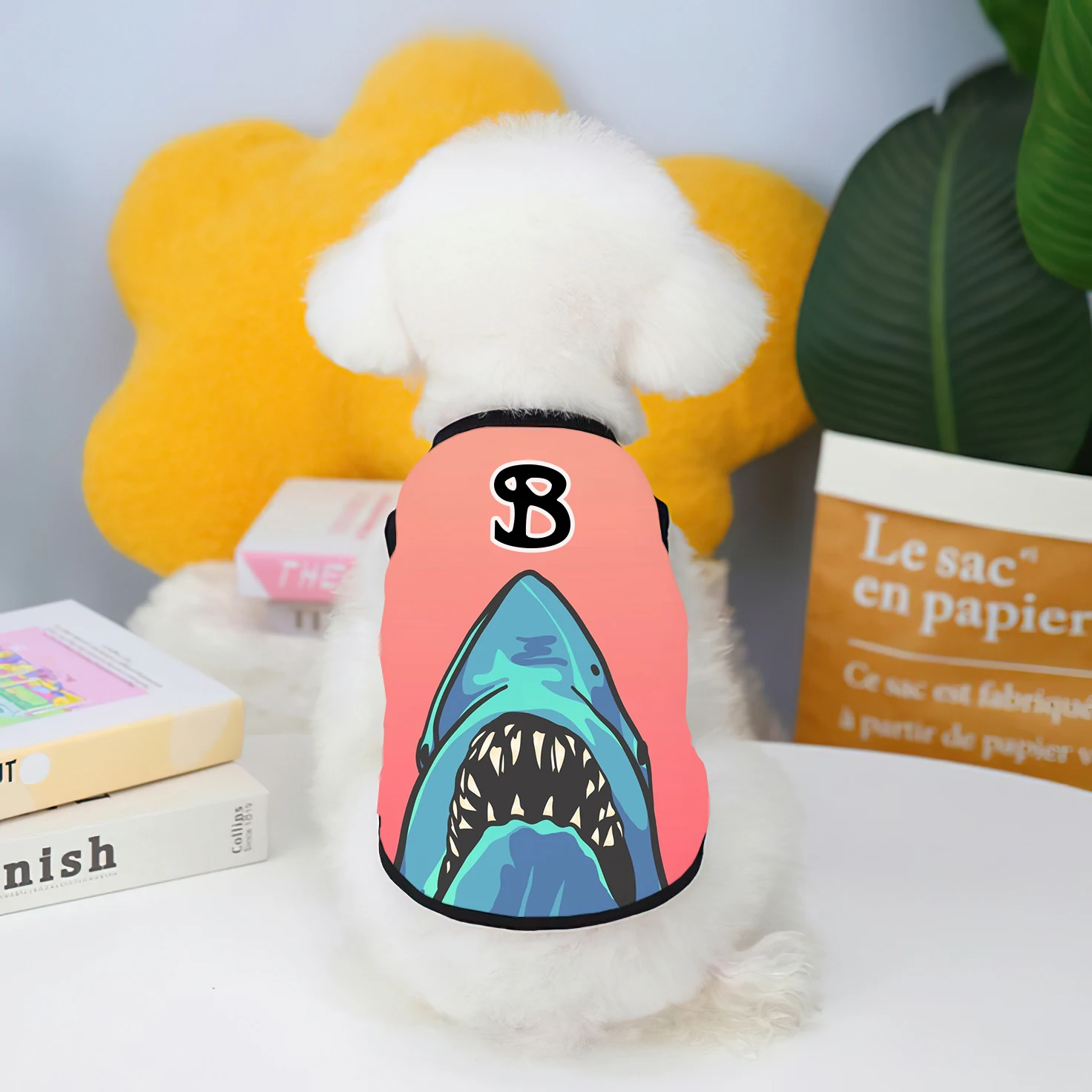 Shark Pet Clothing Large and Medium Dog Clothing Cartoon Crew Neck Pullover Sports Sleeveless Pet Print T-Shirt XS-6XL