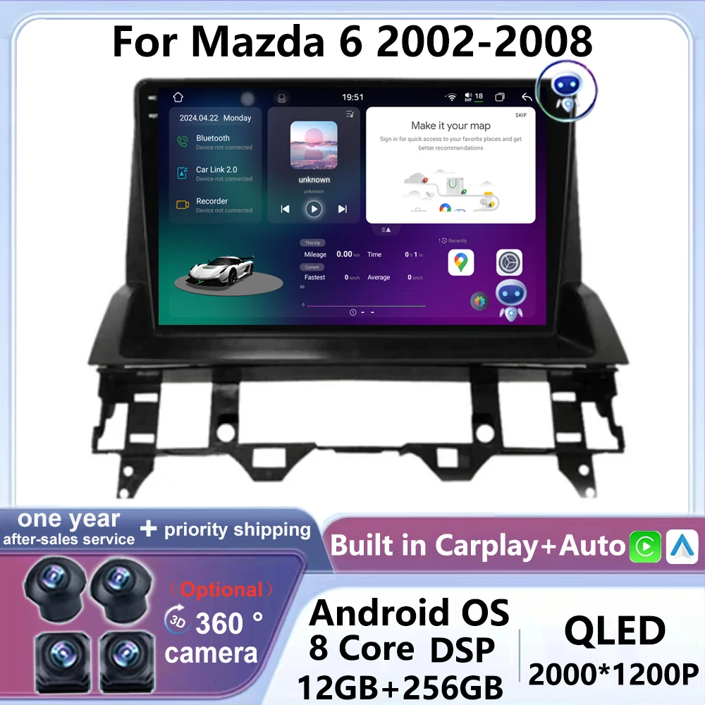 

For Mazda 6 2002 2003 2004 2005 2006 2007 2008 Android 14 Car Radio Multimedia Video player Android Auto WIFI 4G QLED IPS Screen