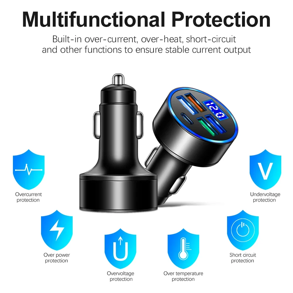 250 واط LED شاحن سيارة 5 منافذ شحن سريع PD QC3.0 USB C شاحن هاتف السيارة نوع C محول في السيارة آيفون سامسونج هواوي Xiaomi