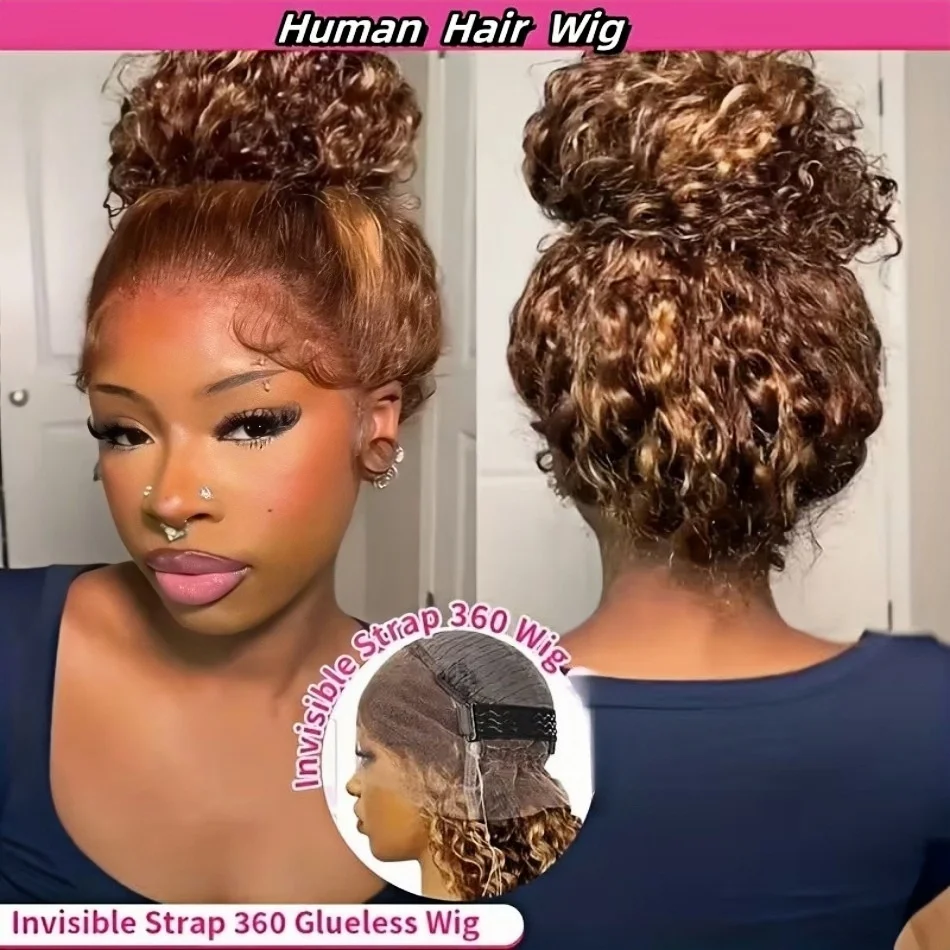 Curly Wigs Highlight 360 Full Lace Wig Human Hair Pre Plucked Hd Deep Wave Human Hair Wigs Invisible Drawstring P427 Colored 360 Lace Frontal Wig 30 32 Inch