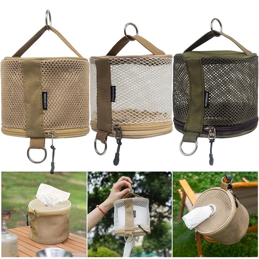 Portable Outdoor Camping Tissue Case with Hook Hanging Napkin Holder Toilet Paper Storage Box for Picnic Hiking Camping