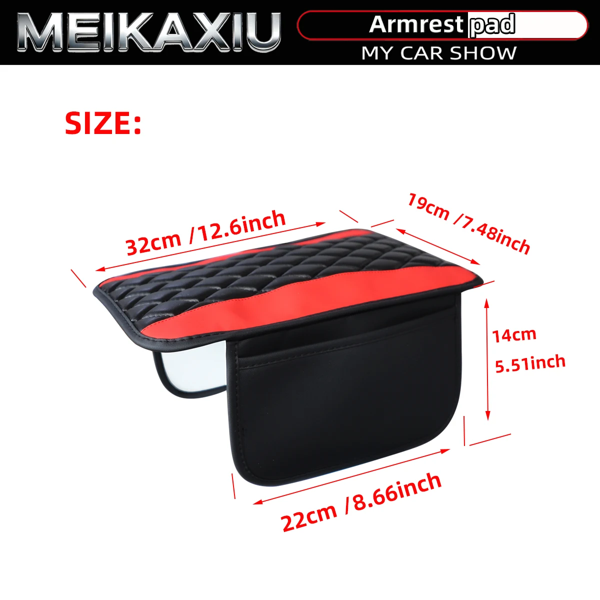 PU-Leder Auto-Armlehnenabdeckung mit Seitentaschen Handyhalter für Frauen Auto-Dekorationszubehör 32X19CM