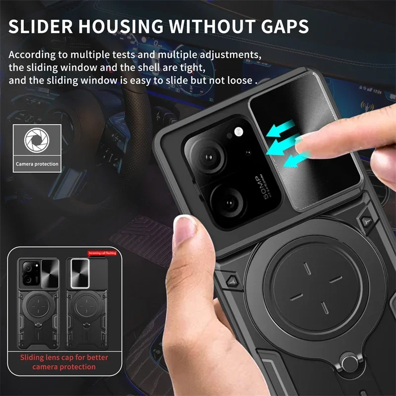 

Для Xiaomi 13T Pro Чехол Slide Lens Armor Чехол для телефона для Xiaomi Mi13T Mi 13T 13 T Pro Xiaomi13T Магнитный держатель с кольцом Задняя крышка