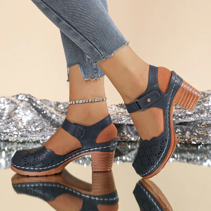 2026 New Ladies Shoes Closed Toe Women's Sandals Fashion Hollow Out Summer Retro Casual Plus Size Best Seller Heeled Sandals image 5