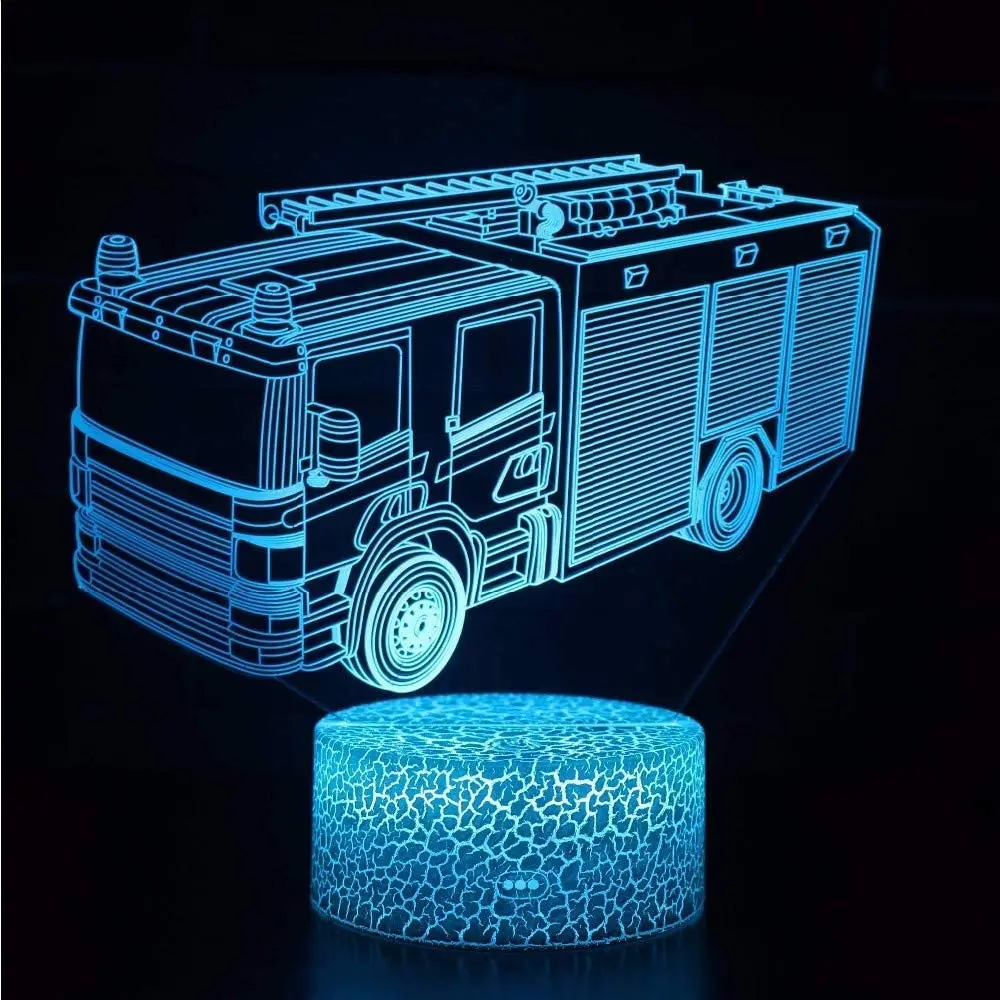 Nighdn 3D Fire Truck Night Lamp 7 Colors Changing USB Acrylic Optical Illusion LED Table Lamp Birthday Christmas Gift Kids Toys