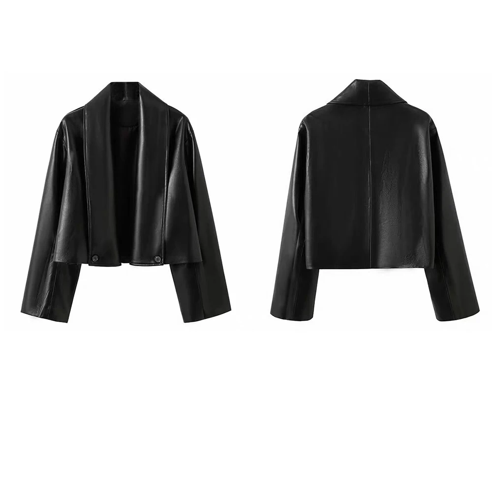 سترة نسائية من جلد البولي يوريثان موديلات الخريف والشتاء معطف قصير فضفاض رفيع ورقيق