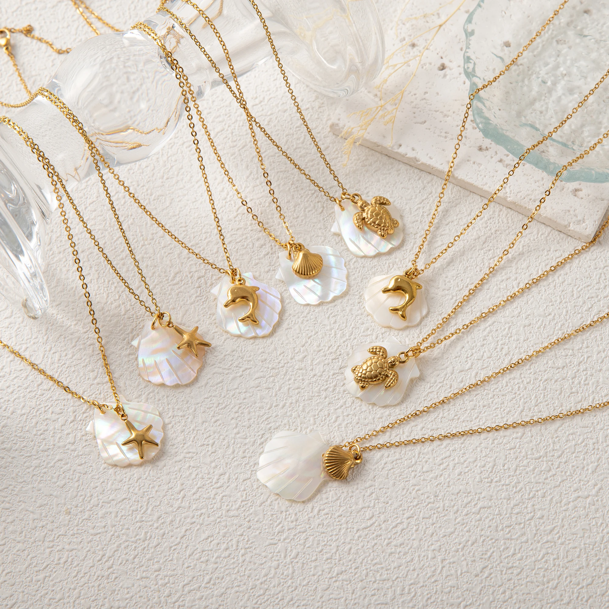 

Ocean style starfish necklace summer style popular conch pendant DIY women's necklace with seashells