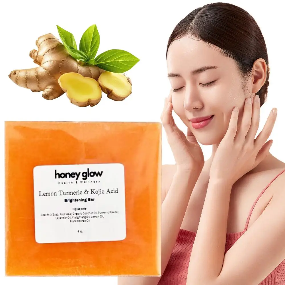 Honey Glow Lemon Turmeric Kojic Acid Soap Bar For Face Cleansing Natural Handmade Bath Soap Moisturizing Face And Body Clea Y0u6