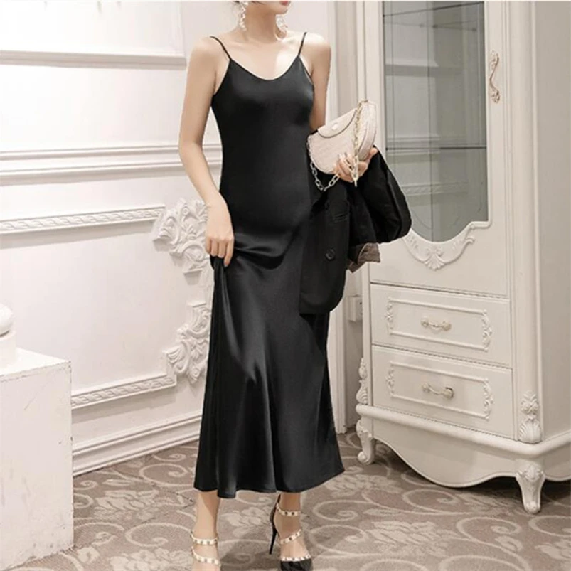 Phụ Nữ Dài Sleepdress Lụa Satin Spaghetti Dây Nhà Váy Mùa Hè 2022 Chắc Chắn Mềm Mại Thoải Mái Thoáng Khí Phong Cách Mới Vestidos