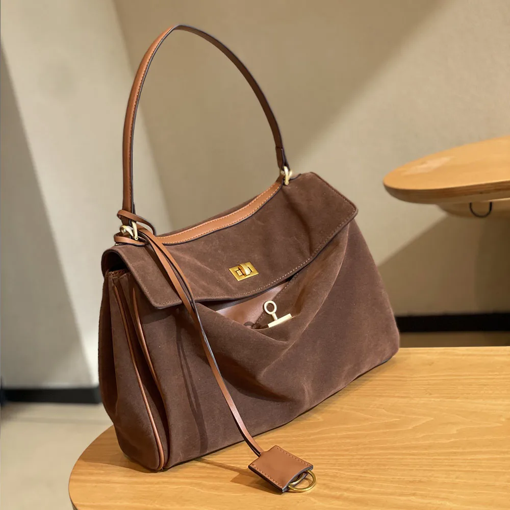 Luxury Retro Matte Cowhide Rodeo Bag Tote Bag Large Capacity Leather Underarm Bag for Women, One Shoulder Handheld