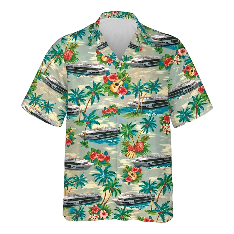 

Fashion Cruise Ship Vacation Graphic Shirts For Men Hawaiian Pontoon Short Sleeve Aloha Flower Surfing Boat Women Blouses Tops