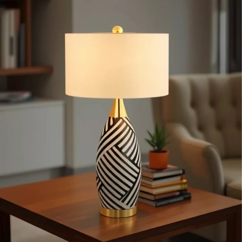 American Designer Floor Lamps Stripe Design Ceramic Standing Light Villa Living Room Background Luxurious Adorn Lighting Fixture