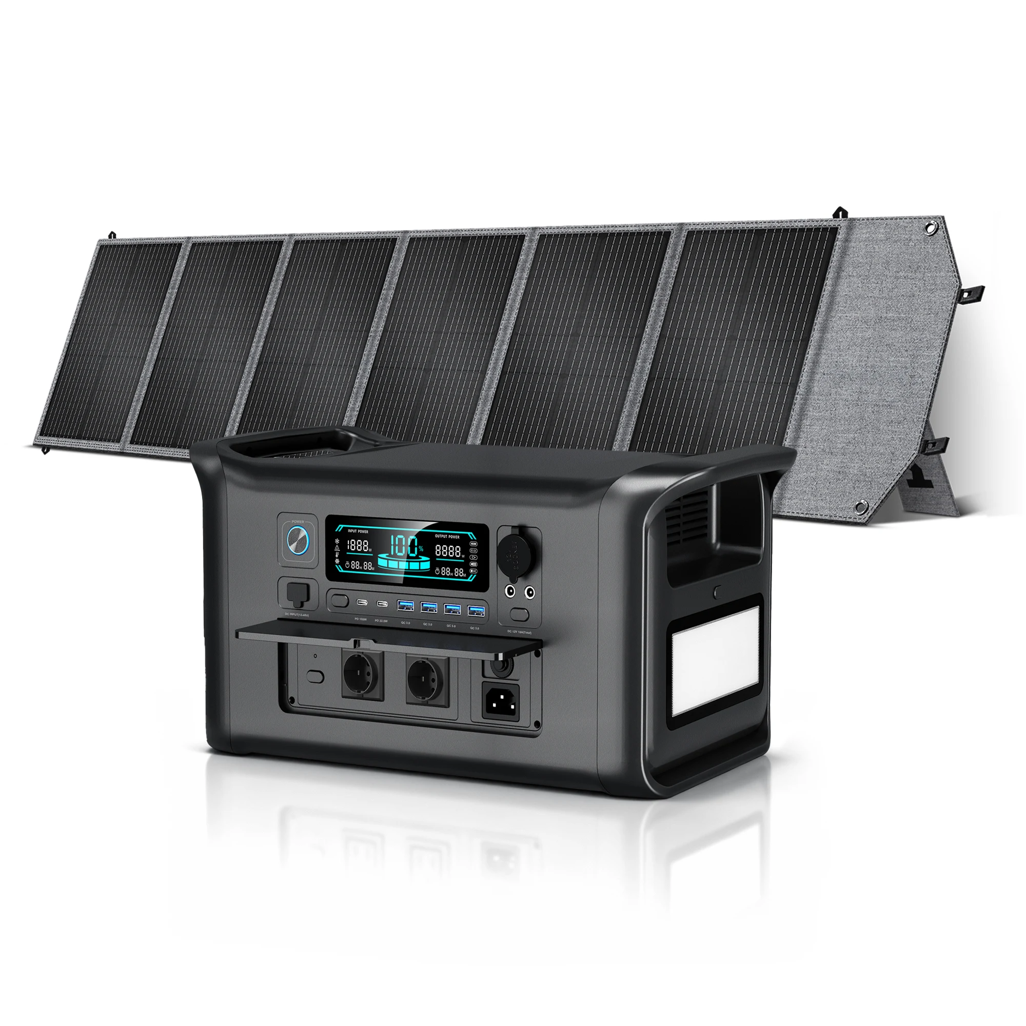 CTOLITY 1800W Portable Power Station &100W 200W Solar Panel 110V LED Light Emergency Solar Power Bank for Home Outdoor Camping