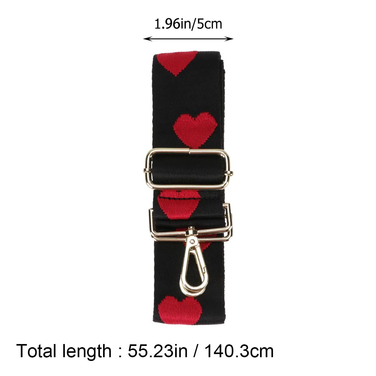 Colorful Heart Shape Printed Wide Shoulder Strap Adjustable Length Crossbody Bag Belt Durable Canvas Buckle Design