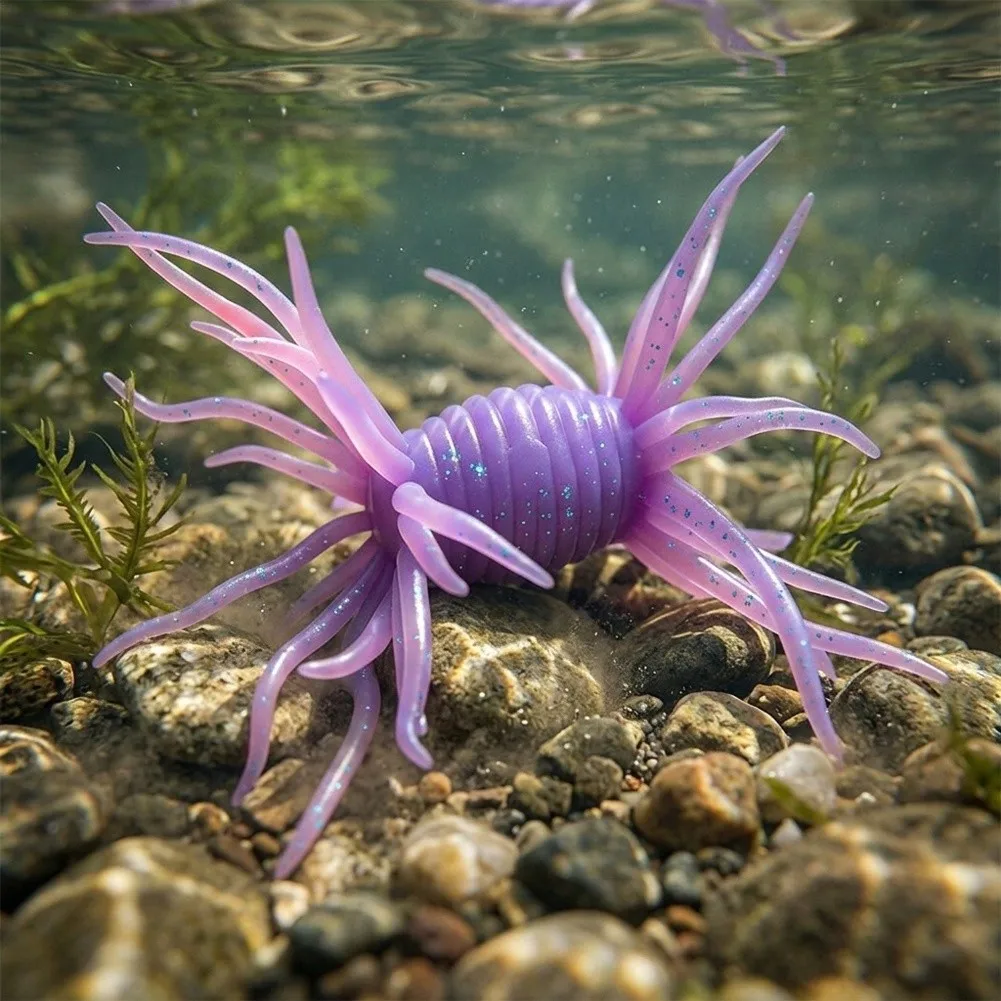 淡水魚、特にバスや捕食魚を狙うための、リアルな泳ぎを再現した浮遊式のクワッド（水生昆虫）型ルアー。