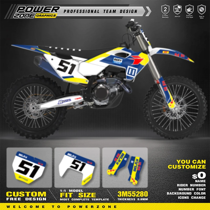 PowerZone For Husqvarna Decal  TC FC 2023 2024 2025 TE FE 2024-2026 125-450CC Custom Team Graphics Decals Stickers Kit 12