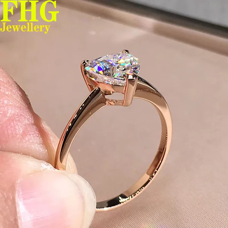 1 2 3 4 5 6 Carat Real Solid 9K Rose Gold Ring Heart shape Moissanite DiamondWomen Engagement Anniversary Wedding Ring