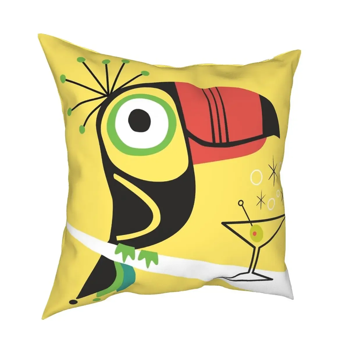 Swank Mid Century Modern Toucan Tiki Bird With Martini Square Pillowcase Creative Zip Decor Throw Pillow Case Car Cushion Cover