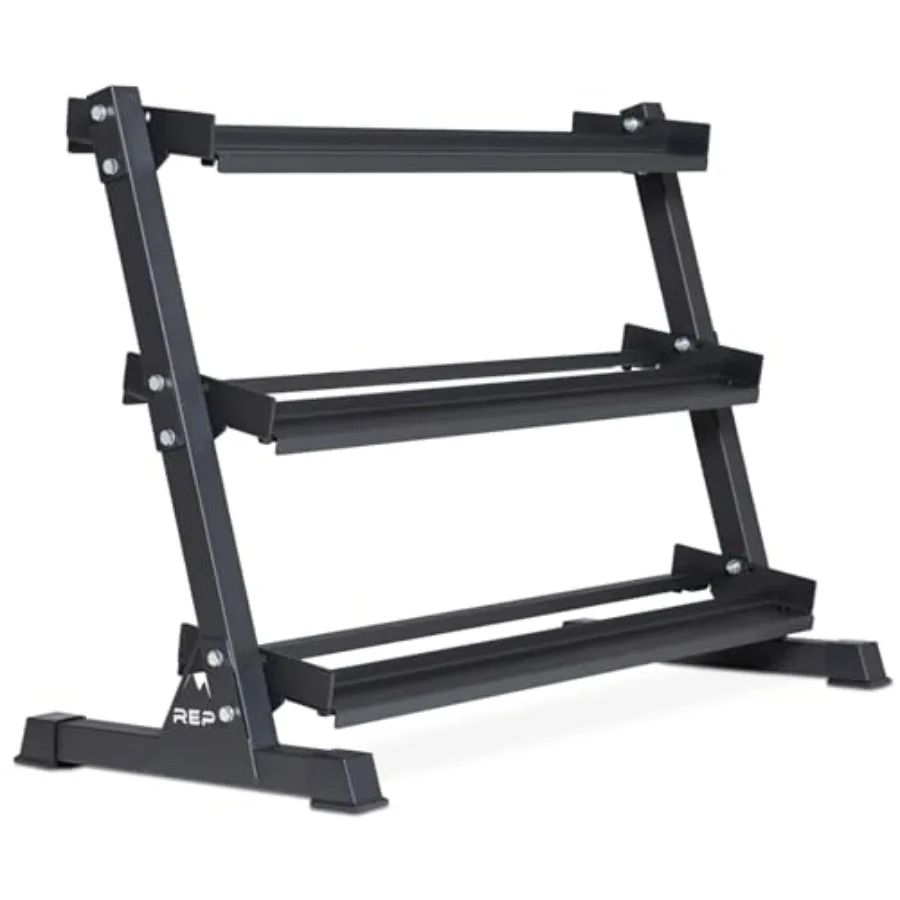 Rep Fitness Hantelständer 3-stufiger Kompakter Halter für 2,3-22,7 kg Gewichte Gummi-Hex-Organizer Robuster Stahlrahmen Fitnessgeräte H