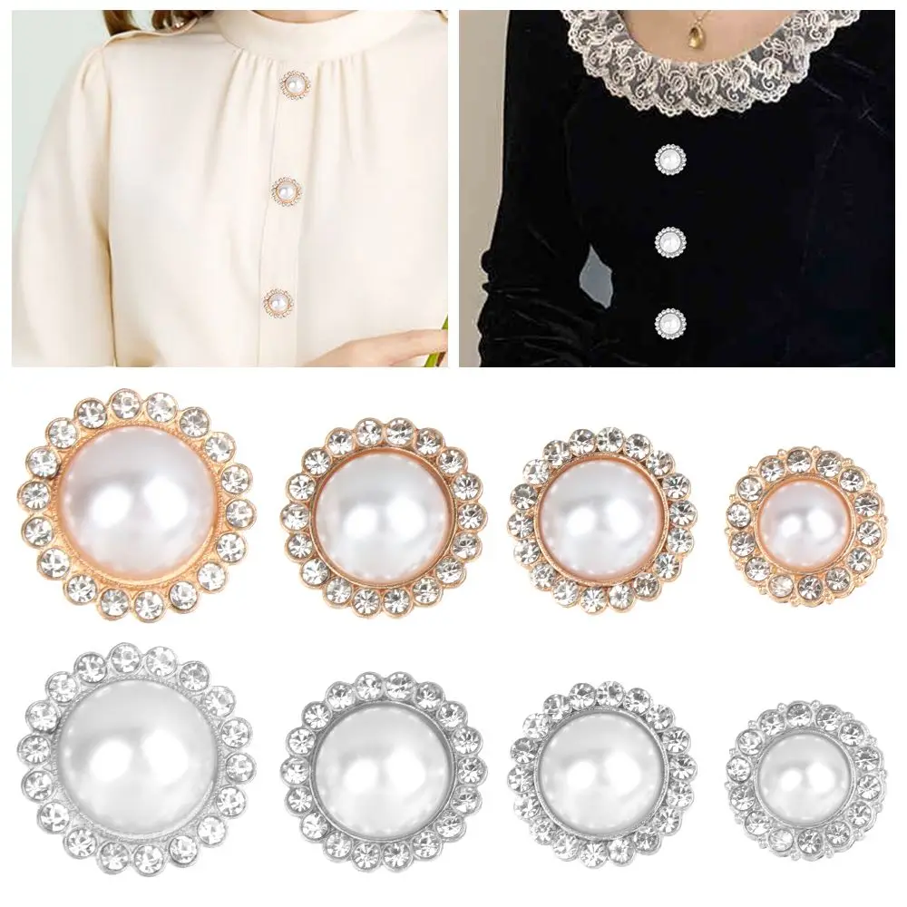 10Pcs Alloy Shiny Rhinestone Pearl Clothing Buttons DIY Clothing Sewing Button Needlework Handmade Accessories