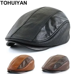 2026 New Winter Mens Hats Crocodile Leather Newsboy Caps Outdoor Gorro Hombre Boinas Golf Hat Fashion Warm Flat Cap For Male