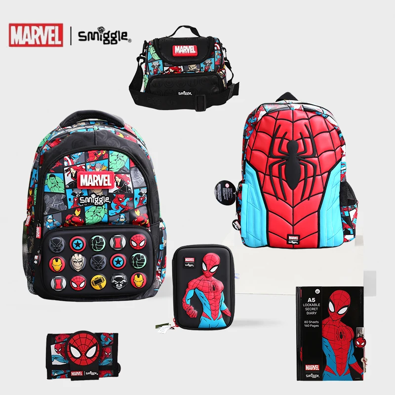 

Marvel Smiggle School Bag Superhero Boys Backpack Iron Man Spiderman Student 6-12 Years Old Lightweight Load-reducing Backpack