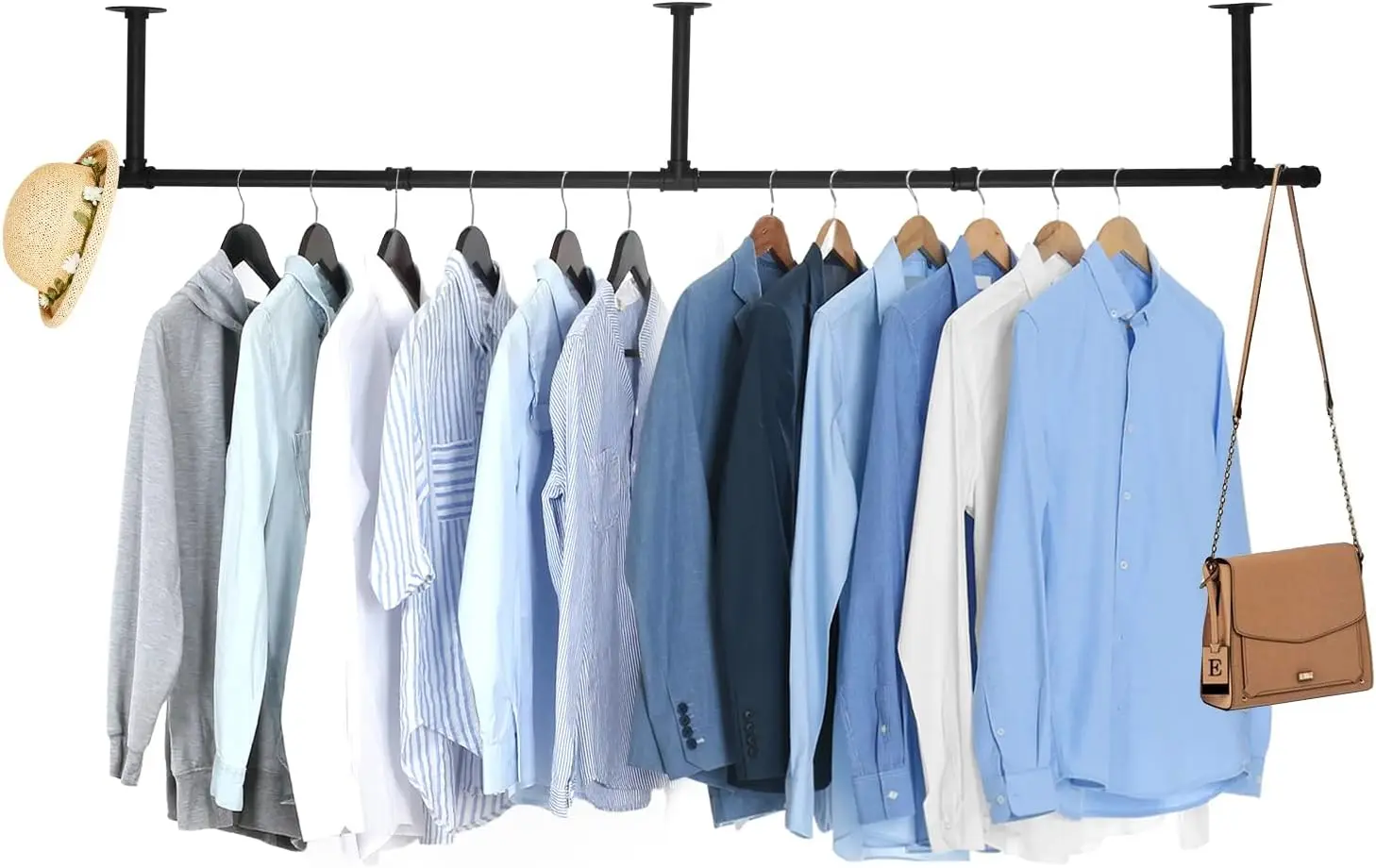 

72-Inch Ceiling Mount Garment Rack for Laundry Room, Supports Up to 135Lb Load