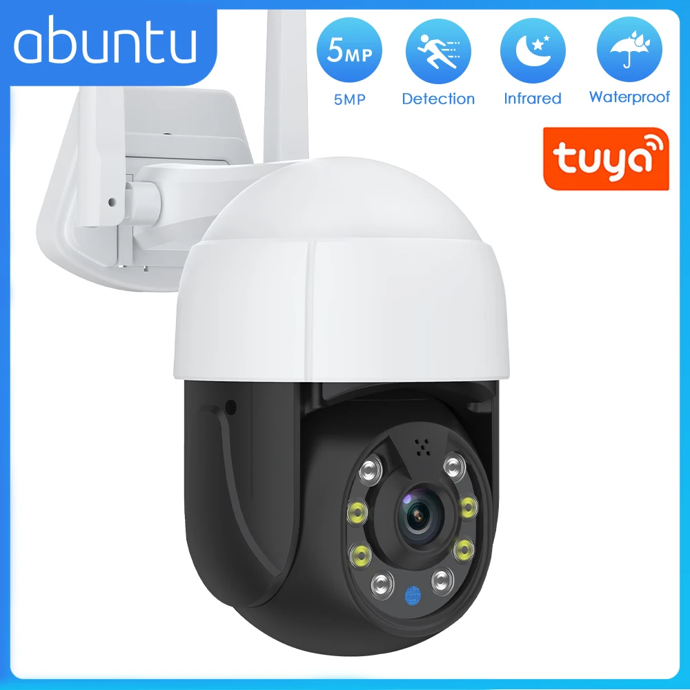 

Tuya 5MP PTZ-камера Наружная WIFI 5-кратный цифровой зум CCTV IP-камера AI Обнаружение человека Камера видеонаблюдения Smart Life Home