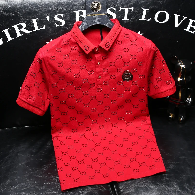 Rhinestone Polo Shirt Men's Summer New Trendy Handsome Slim-Fit Short-Sleeved T-shirt Men's Half Sleeve