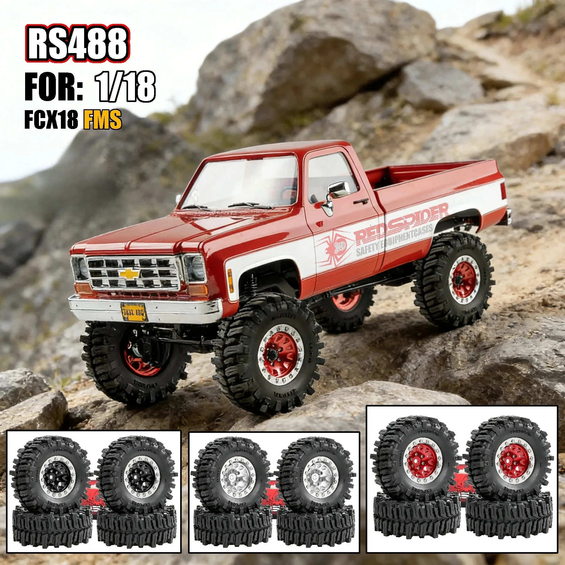 1.3 Inch Super Soft Sticky Mud Beadlock Wheel Tire Set 64\*26mm For 1/18 1/24 RC Crawler TRX4M SCX24 FCX24 FCX18