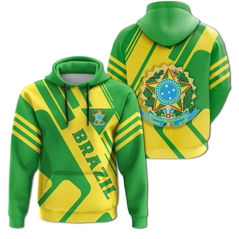 Brazil Flag Hoodie Men 3D Printed Brazilian National Emblem Sweatshirt Kids Long Sleeve Pullovers Tops Sports Running Hoodies