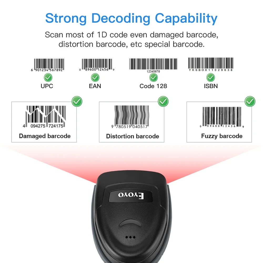 Eyoyo EY-018 3-in-1 Wireless Bluetooth 1D Laser Barcode Scanner Barcode Support Display Date For Retail Store/Library/Warehouse