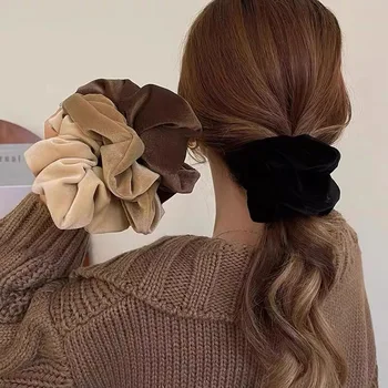Novo pelúcia macio cor sólida scrunchie para mulheres meninas vintage elasticidade faixas de borracha laços rabo de cavalo faixas de cabelo headwear