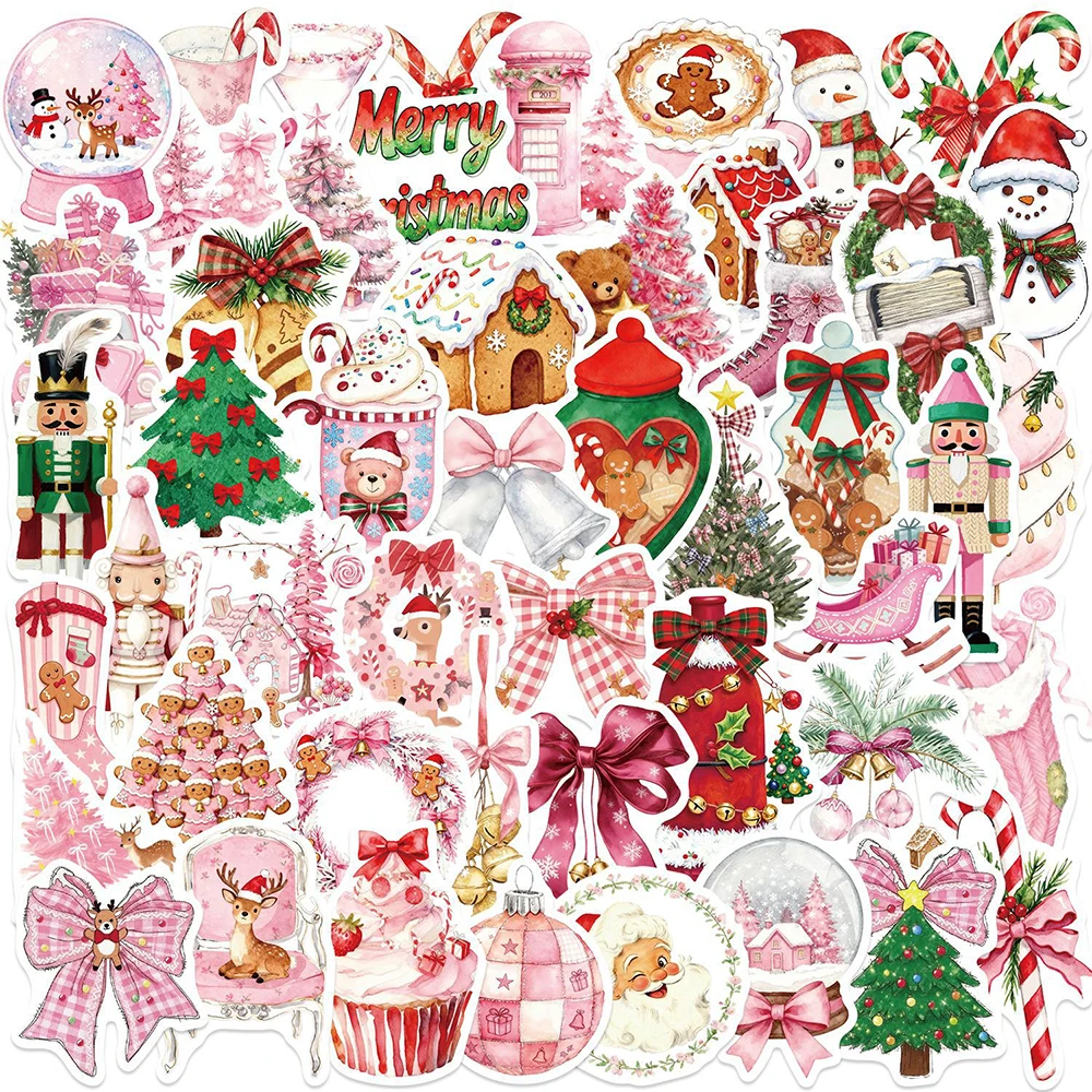 10/30/50/100 Stück rosa Weihnachten Weihnachtsmann Aufkleber Urlaub Briefpapier Belohnung Dekor Aufkleber Kawaii ästhetische Aufkleber Geschenke