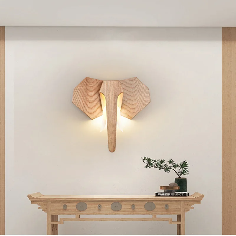 Imagem -02 - Ash Wood Elephant Wall Light Quarto Abajur Wall Lamp Sala de Estar Corredor Corredor Atmosfera Lustre Sudeste Asiático