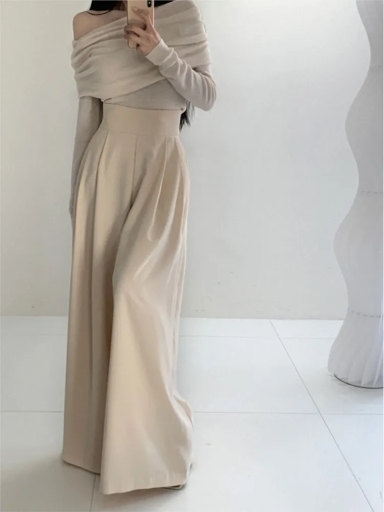 Autumn Wide Leg Long Pant Women Korean Style Loose Pleated Office Fashion High Waist Ladies Trousers Casual Woman Pants 2023