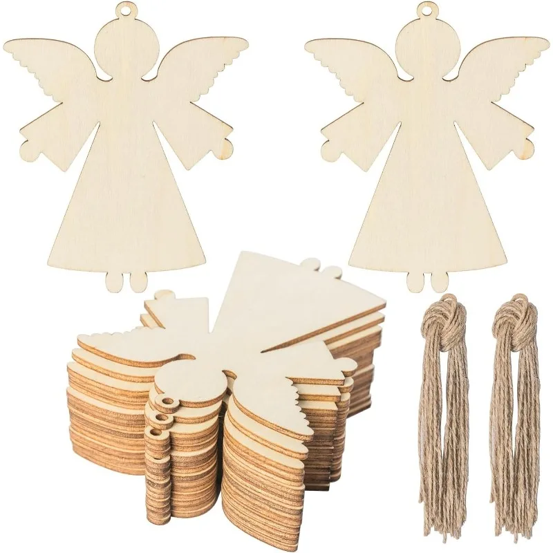 

10pcs Angel Shape Wooden Christmas Wood with Twines Art Unfinished Ornaments for Christmas Wedding Birthday Party Decoration
