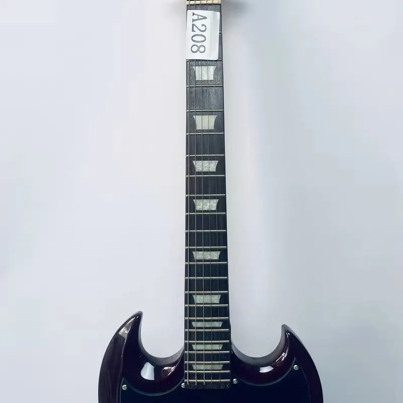 A208 J&D Brother SG Guitar Shape Wine Red Mahogany Body with Maple Neck 22 Frets Decoration of Clock Not for Playing Watch