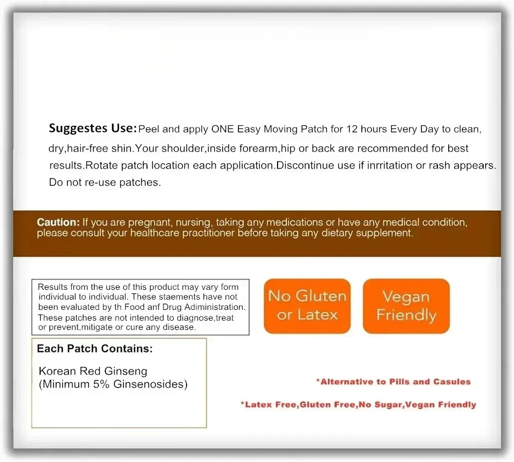 30 Patches Korean Korean Red Ginseng Root Transdermal Patches For Energy, , Performance, Vitality & Immune