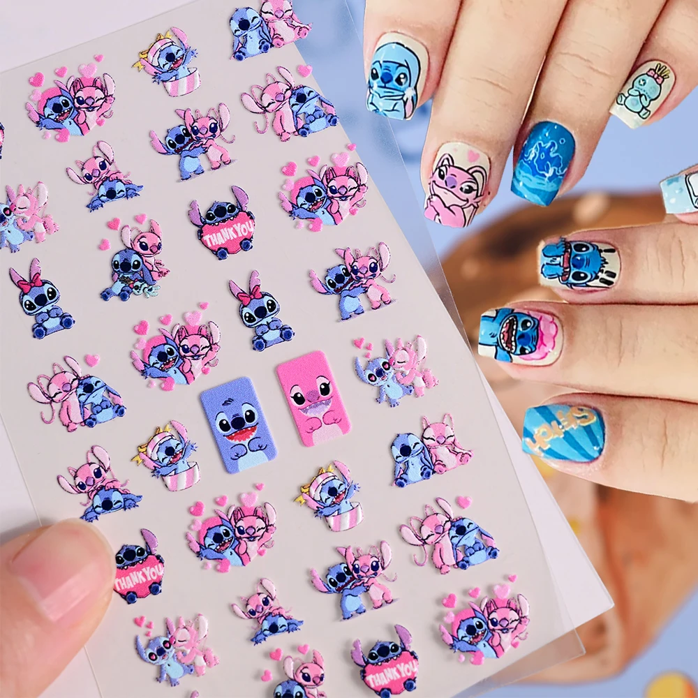 

1pcs Cute Cartoon Stitch Angel Nail Stickers Couple Style Valentine's Day 3D/5D Nail Decal Sliders Kawaii Stitch Nail Art Decora