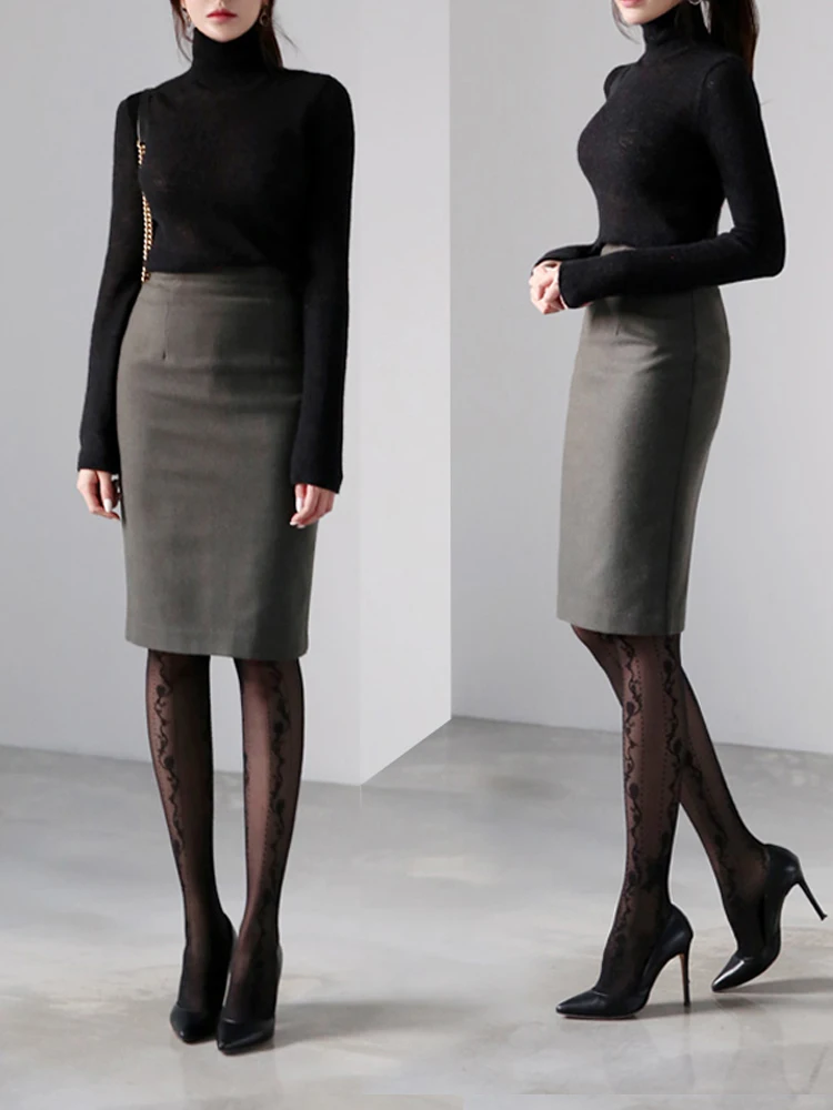 

Юбка Deborah миди с завышенной талией, облегающая, шерстяная, однотонная, деловая, женская, для офиса, на молнии, H-образного силуэта