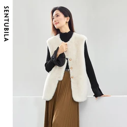 SENTUBILA Luxury Fashion Vest for Women 2024 Winter Loose Elegant Sleeveless Metal Button Warm Irregular Female Coats W34J53018