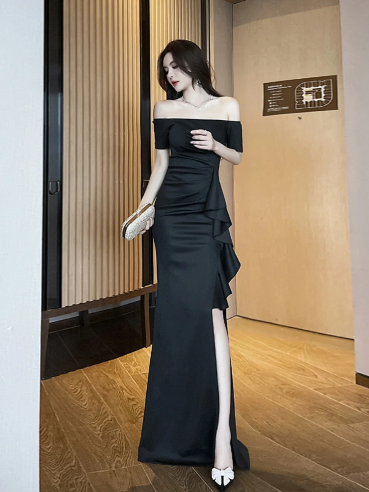 

Элегантное длинное вечернее платье на одно плечо с разрезом, высококачественное, модное, для вечеринок, свадеб, выступлений