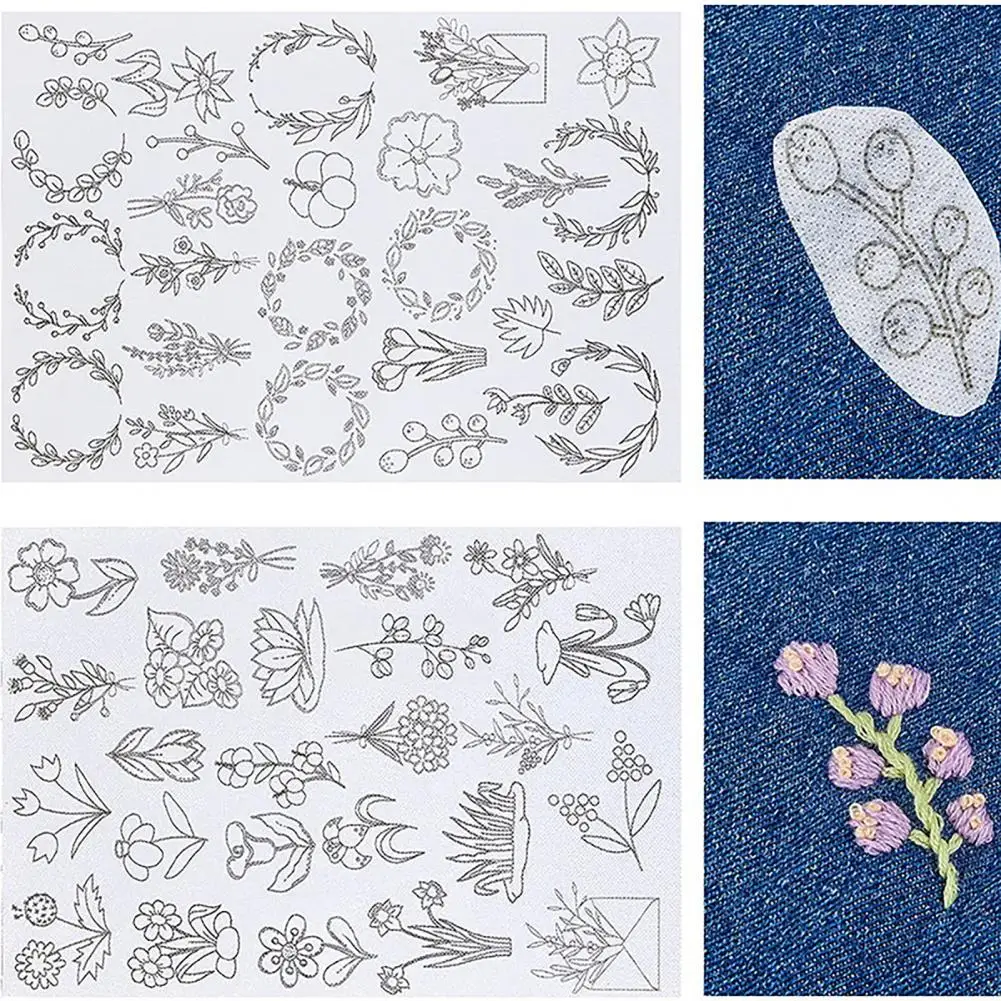 Peel Stick Embroidery Pattern Premium Embroidery Stabilizers 50pcs Beautiful Flower Leaf Patterns for Diy Craft for Embroidery