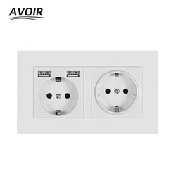 Avoir Eu Stopcontact 146 Type Power Dual Socket Met Usb Charge Port 2A Elektrische Outlets Pc Plastic Panel Power socket 220V