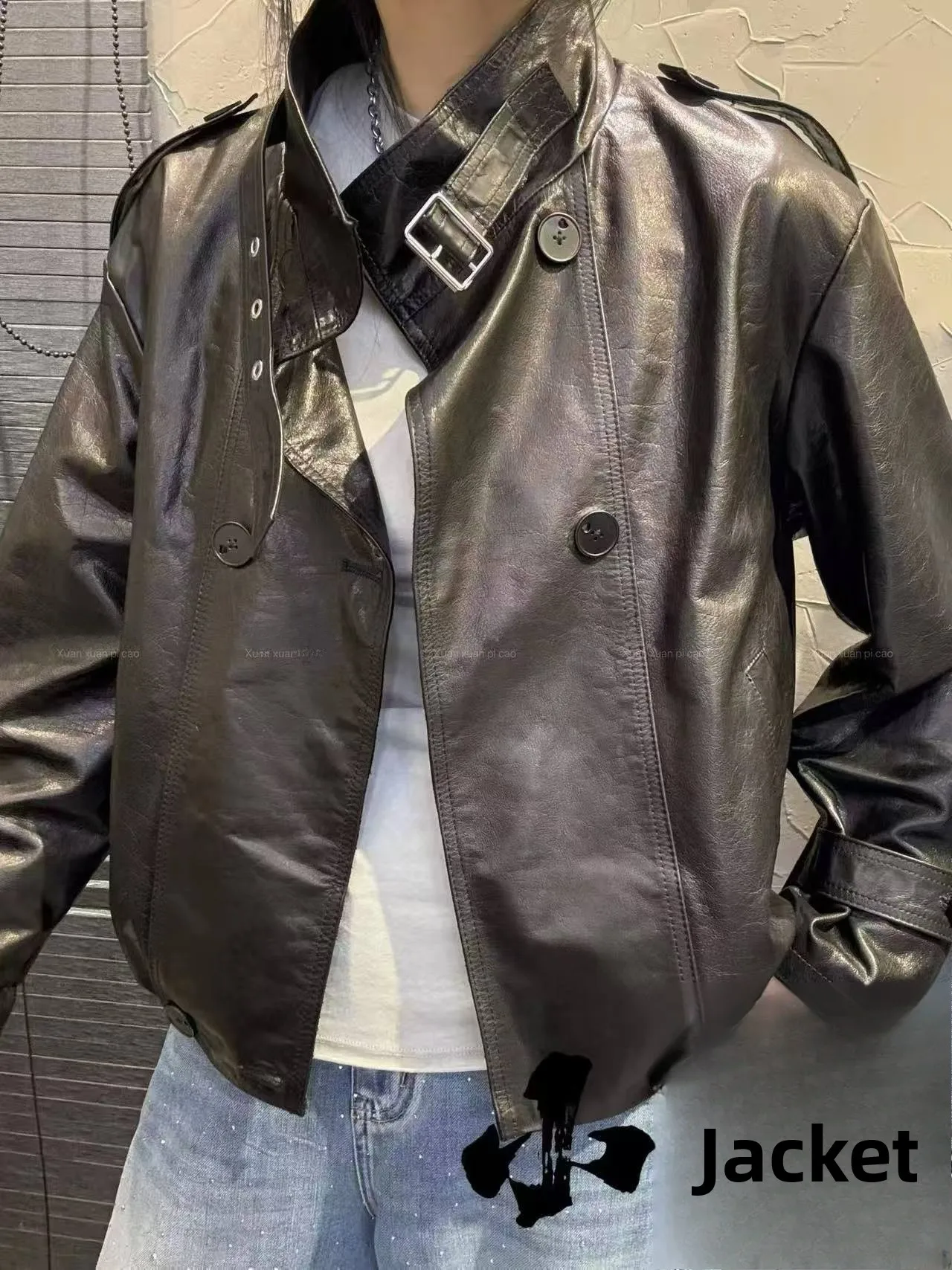 

2026 New Women's Genuine eepskin Leather Jaet ort Biker Sle Stand Collar Coat Commute Sle Long Sve No Filling