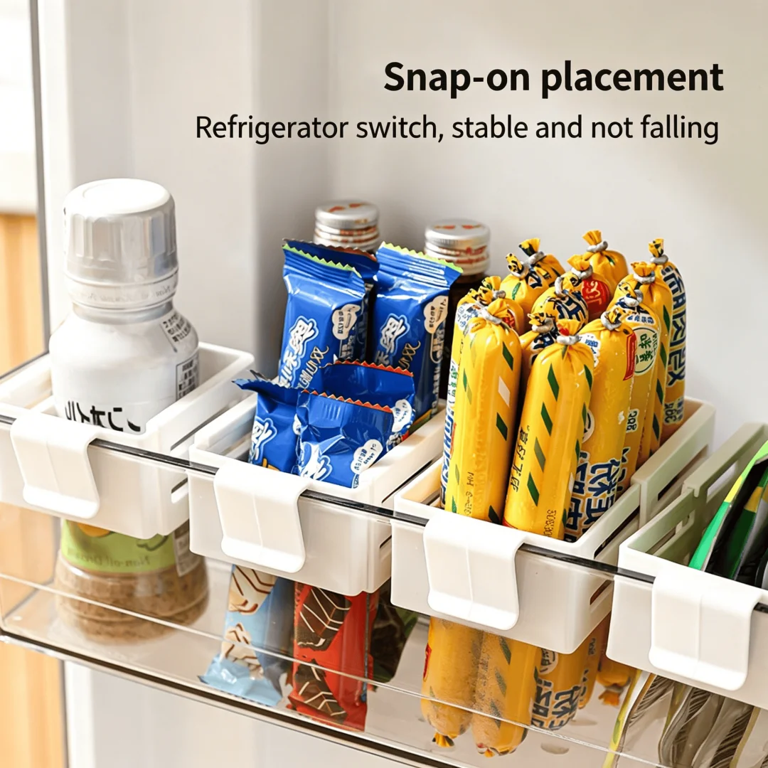 Retractable Fridge Side Hanging Basket, Snap-on Adjustable Organizer for Sauce Packets and Snacks, Kitchen Storage Gadget