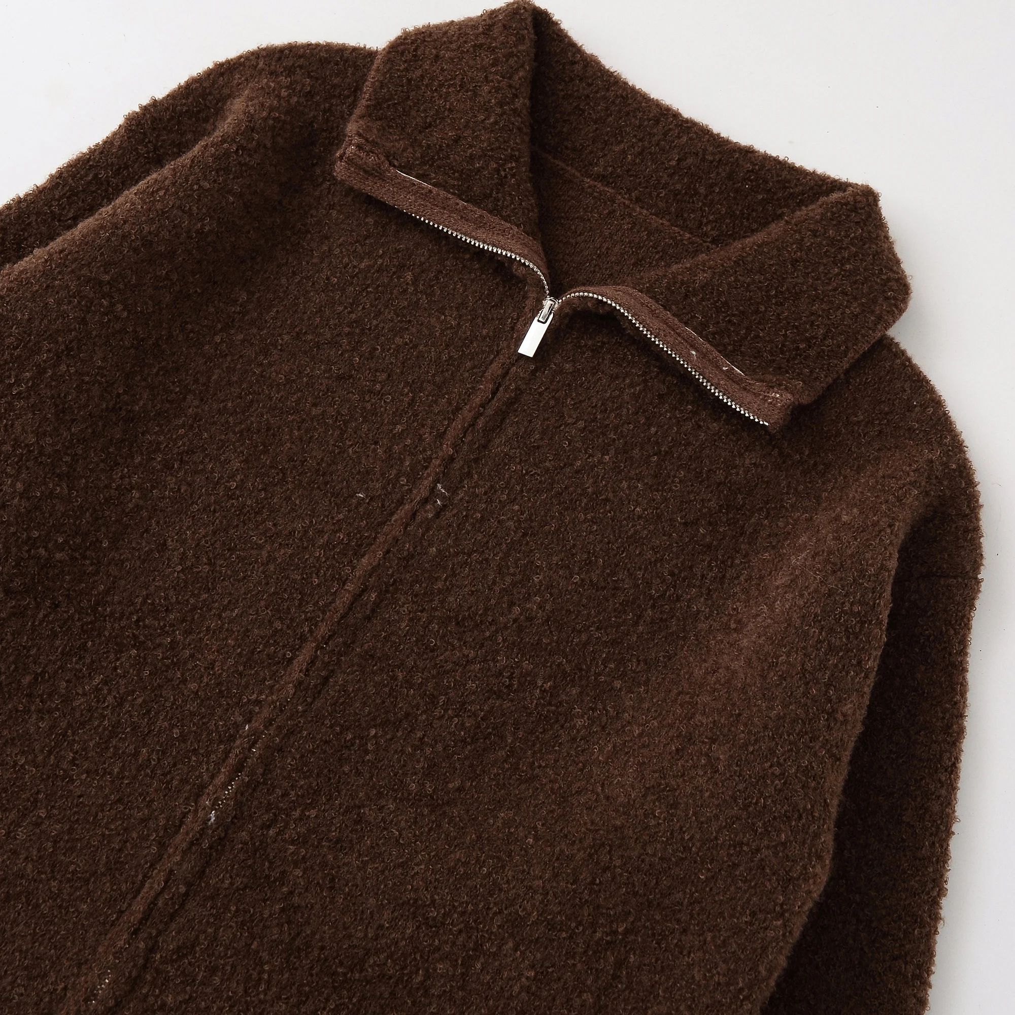 Faionable Pilots Jaet Coat Women's Autumn New Sle JNLEAOG Fluffy Loop Knit Stand Fit Long Sve Zipper Closure