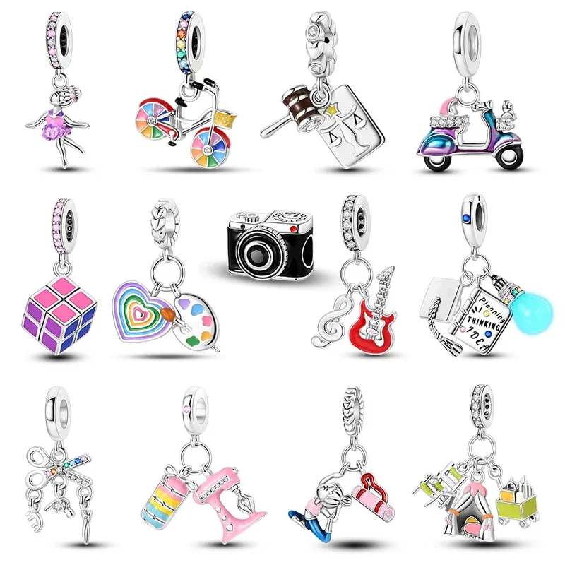 

Silver Plated Camera Charms Colorful Palette Beads Pendants Fit Bangle Music Guitar Bracelets Woman Jewelry