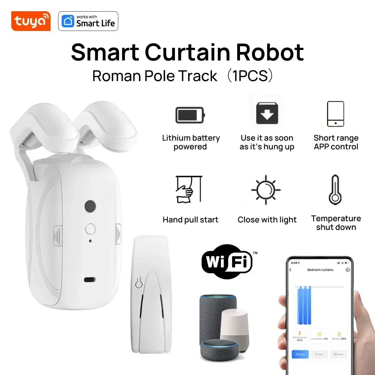 Tuya Electric Smart WiFi Vorhangroboter (mit Hub) für T/U Roman Rod Track App Fernbedienung, Alexa Google Home APP kompatibel